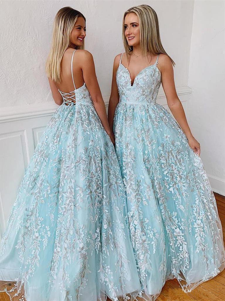 Spaghetti Strap Prom Dresses Beaded Lace Prom Dress, Charming Long Prom Gown UQ1737