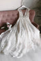 A Line Ivory Deep V Neck Appliques Long Wedding Dresses, Cap Sleeve Beach Wedding Dress UQ2465