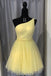 A Line One Shoulder Sparkly Homecoming Dress, Short Tulle Prom Gown UQH0138